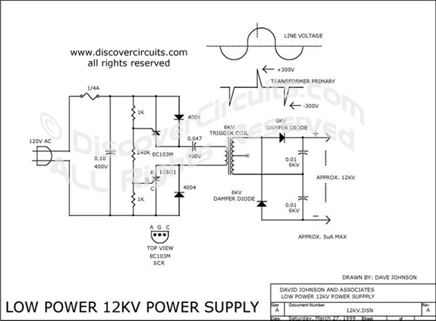 Low Power 12V Power Supply designed
by Dave Johnson, P.E. (March 27, 1999)