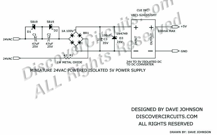 Schematic 24VAC Powered Isolated 5V Power Supply