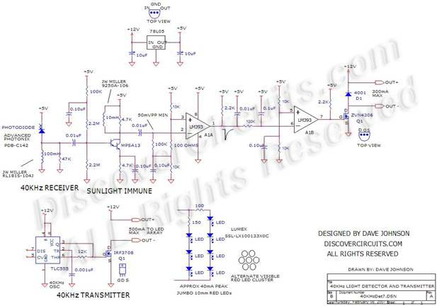 Circuit 40Hkz Light Detector & Transmister, designed
by David Johnson