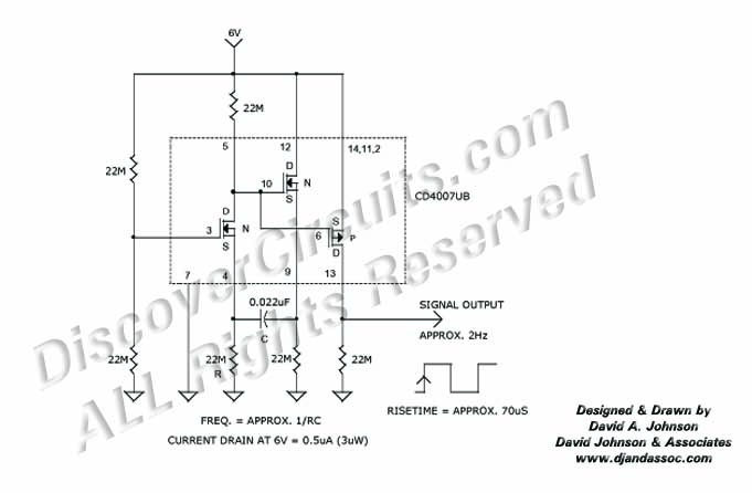 Circuit Micro Power Oscillator designed by David A. Johnson, P.E. (June 3, 2000)