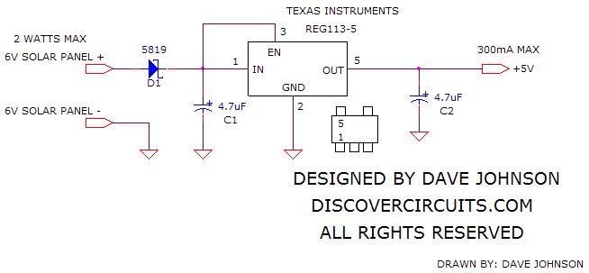 6 volt solar panel circuit designed by David A. Johnson, P.E.