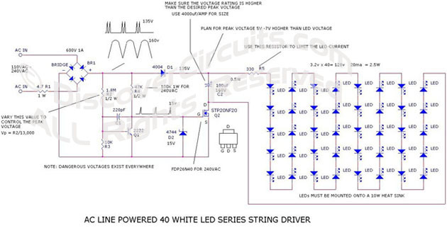 AC Line Powered 40 While LED Series String Driver designed by Dave Johnson