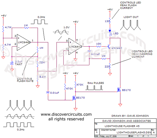 Circuit Lighthouse Flasher Circuits designed by David A. Johnson, P.E. (July 7, 2005)