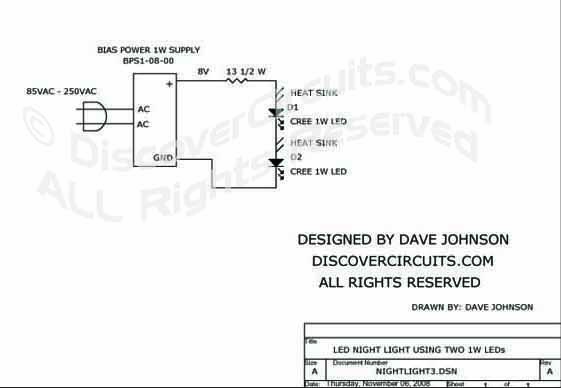1W White LED Night Light circuit designed by David Johnson