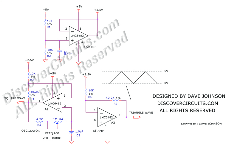 Triangle Generator Circuit , Circuit designed by David A. Johnson, P.E.