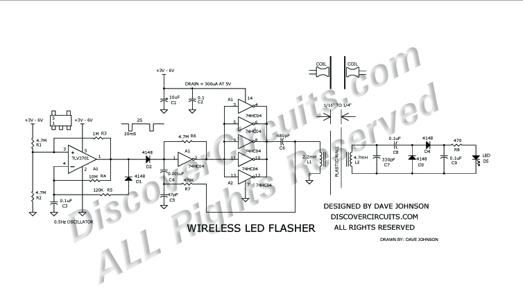 wireless LED Flasher, circuit designed by David A. Johnson