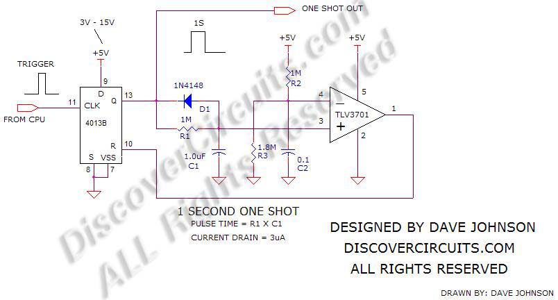 Accurate 1 Second One Shot Circuit designed by Dave Johnson, P.E.