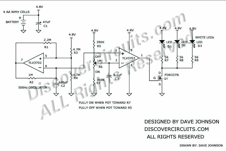 Pot Controlled Variable LED Intensity CircuitDavid Johnson, P.E.