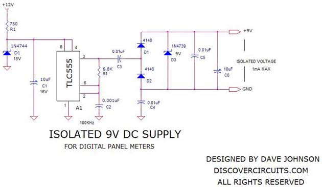 schematic-isolated power supply for digital panel meters